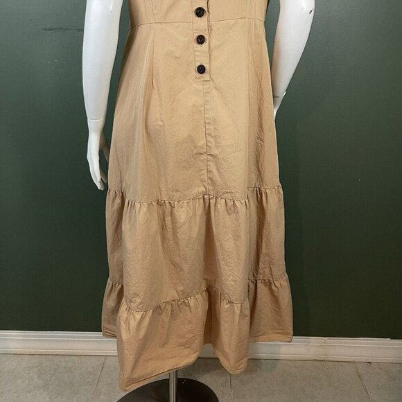 Madewell Tan Button-Back Tiered Midi Dress Size 12 Earthen Sand AO282 - Picture 7 of 16